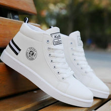 Load image into Gallery viewer, White Men Winter Plush Shoes Boys Comfort Sneakers Leather High Top Sneakers Trendy Style Casual Shoes Fashion Sneakers Breathable Comfort Walking Shoes For Mens
