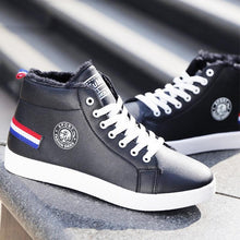 Load image into Gallery viewer, White Men Winter Plush Shoes Boys Comfort Sneakers Leather High Top Sneakers Trendy Style Casual Shoes Fashion Sneakers Breathable Comfort Walking Shoes For Mens
