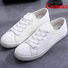 Load image into Gallery viewer, White Summer Womens Sneakers Trainers White Leather Canvas Shoes Tenis Classic Casual Cotton Slip On Canvas Comfortable Walking Flats Sneakers
