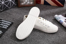 Load image into Gallery viewer, White Summer Womens Sneakers Trainers White Leather Canvas Shoes Tenis Classic Casual Cotton Slip On Canvas Comfortable Walking Flats Sneakers
