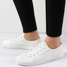 Load image into Gallery viewer, White Summer Womens Sneakers Trainers White Leather Canvas Shoes Tenis Classic Casual Cotton Slip On Canvas Comfortable Walking Flats Sneakers
