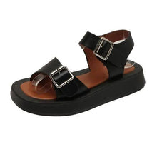 Load image into Gallery viewer, White Womans Sandals Flat Round Sandals Elegant Modern Buckle Strap Comfort Design
