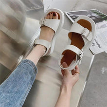 Load image into Gallery viewer, White Womans Sandals Flat Round Sandals Elegant Modern Buckle Strap Comfort Design
