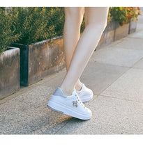 Load image into Gallery viewer, White Women Sneakers Platform Fashion Rhinestone Sneakers Lace Up Casual Shoes Breathable Comfortable Women's Casual Flats Elegant High Quality Sport Women Sneakers
