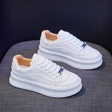 Load image into Gallery viewer, White Women Spring Running Thick Shoes Woman Comfortable Sneakers Leather Spring Flats Trainers Outdoor Vulcanize Slip On Trainers Fashion Platform Sneakers
