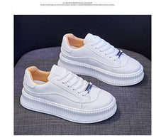 Load image into Gallery viewer, White Women Spring Running Thick Shoes Woman Comfortable Sneakers Leather Spring Flats Trainers Outdoor Vulcanize Slip On Trainers Fashion Platform Sneakers
