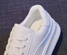 Load image into Gallery viewer, White Women Spring Running Thick Shoes Woman Comfortable Sneakers Leather Spring Flats Trainers Outdoor Vulcanize Slip On Trainers Fashion Platform Sneakers
