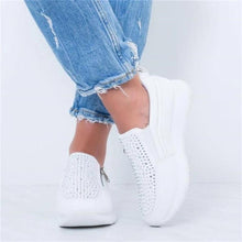 Load image into Gallery viewer, White Womens Crystal Sneakers Spring Autumn Casual Zipper Flat Shoes Non-slip Breathable Outdoor Espadrilles Breathable Mesh Simple Design Slip-On Shoes Women Mesh Casual Espadrilles
