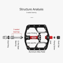 Load image into Gallery viewer, Wide Flat Mountain Road Cycling Bicycle Bike Pedal 3 Sealed Bearings 9/16 in Aluminum With Removable Antiskid Cleats Mountain Bike Pedal Platform Flat Bicycle Pedals Aluminum Alloy Non-Slip Metal Bike Pedals With 3 Bearings For Road
