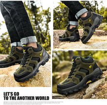 Load image into Gallery viewer, Winter Ankle Boots Mens Snow Warm Fur Leather Hiking Boots Outdoor Hunting Men's Work Warm Hiking Boots High Top Winter Outdoor Walking Lace Up Anti-Slip Breathable Ankle Booties For Mens

