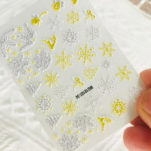 Load image into Gallery viewer, Winter Christmas Acrylic Engraved Nail Sticker Colorful Snow Design Decals Nail Water Slide Decals Nail Art Stickers Decals Christmas Snowflake Bronzing Christmas Slider Nail Art 3D Decals Decoration  Decals Snowflakes Elk Bear Christmas Xmas Stickers

