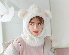 Load image into Gallery viewer, Winter Cute Bear Ears Warm Hat Windproof Neck Scarf Cap Student Women Plus Cashmere Cap Unisex Keep Warm Sports Beanies Knitted Headgear Face Hooded Cowl Neckerchief with Drawstring Soft Balaclava Pullover Knitted Beanie
