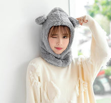 Load image into Gallery viewer, Winter Cute Bear Ears Warm Hat Windproof Neck Scarf Cap Student Women Plus Cashmere Cap Unisex Keep Warm Sports Beanies Knitted Headgear Face Hooded Cowl Neckerchief with Drawstring Soft Balaclava Pullover Knitted Beanie
