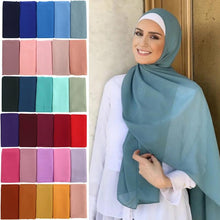 Load image into Gallery viewer, Winter Fashion Long Solid Color Soft Muslim Bubble Chiffon Hijab Scarf Shawls Hijab Elegant Scarf Wrap Lightweight Islamic Head Wear Escharpe Shawls Headband Wraps Lightweight Head Scarves Ladies Hijabs For  Women
