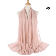 Load image into Gallery viewer, Winter Fashion Long Solid Color Soft Muslim Bubble Chiffon Hijab Scarf Shawls Hijab Elegant Scarf Wrap Lightweight Islamic Head Wear Escharpe Shawls Headband Wraps Lightweight Head Scarves Ladies Hijabs For  Women
