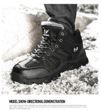 Load image into Gallery viewer, Winter Leather Mens Boots Fur Super Warm Snow Boots Men Winter Work Casual Shoes High Top Rubber Boots Winter Warm Outdoor Walking Lace Up Anti-Slip Breathable Ankle Booties
