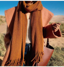 Load image into Gallery viewer, Winter Luxury New Soft Warm Wool Tassel Scarf Lightweight Striped Shawl Classic Wild Soft Simple Travel Scarves Hijab Blanket Cashmere Elegant Casual Muffler For Women
