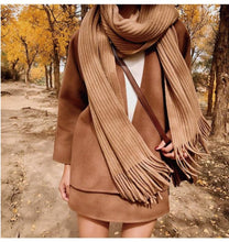 Load image into Gallery viewer, Winter Luxury New Soft Warm Wool Tassel Scarf Lightweight Striped Shawl Classic Wild Soft Simple Travel Scarves Hijab Blanket Cashmere Elegant Casual Muffler For Women
