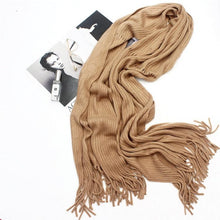 Load image into Gallery viewer, Winter Luxury New Soft Warm Wool Tassel Scarf Lightweight Striped Shawl Classic Wild Soft Simple Travel Scarves Hijab Blanket Cashmere Elegant Casual Muffler For Women
