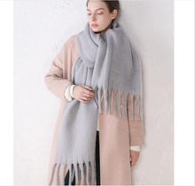 Load image into Gallery viewer, Winter Thick Soft Solid Color Warm Scarf Cashmere Hijabs Lightweight Warm Scarves Wraps Elegant Big Tassels Shawl Long Stole Mufflers For Women
