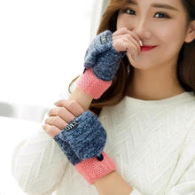 Load image into Gallery viewer, Winter Warm Thickening Wool Gloves Knitted Flip Fingerless Exposed Finger Thick Gloves Mittens Soft Cold Weather Women Gloves

