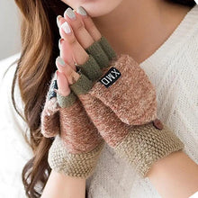 Load image into Gallery viewer, Winter Warm Thickening Wool Gloves Knitted Flip Fingerless Exposed Finger Thick Gloves Mittens Soft Cold Weather Women Gloves
