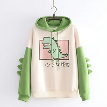 Load image into Gallery viewer, Winter Womens Hoodies Sweatshirt Dinosaur Print Long Sleeve Patchwork Tracksuit Oversize Pullover Hoodies Women Hoodies for Teen Girls Printed Cute Hooded Sweatshirt Junior Sports Outerwear Long Sleeve Hooded Pullovers Tops
