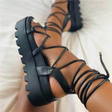 Load image into Gallery viewer, Woman Platform Sandal Ankle Wrap Fashion Lace Up Shoe Women's Casual Strappy Sandal Modern Lace Up Shoe Women Non Slip Women's Footwear White Walking Sandal
