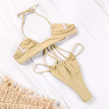 Load image into Gallery viewer, Women Bikini Set Solid Color Swimsuit Women Two Piece Swimsuit Swimwear Halter String Triangle Bikini Sets Women Hollow Out Bikinis String Swimwear Women Adjustable Bathing Suit
