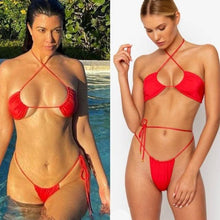 Load image into Gallery viewer, Women Bikini Set Solid Color Swimsuit Women Two Piece Swimsuit Swimwear Halter String Triangle Bikini Sets Women Hollow Out Bikinis String Swimwear Women Adjustable Bathing Suit
