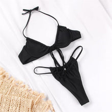 Load image into Gallery viewer, Women Bikini Set Solid Color Swimsuit Women Two Piece Swimsuit Swimwear Halter String Triangle Bikini Sets Women Hollow Out Bikinis String Swimwear Women Adjustable Bathing Suit
