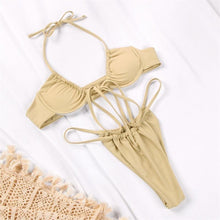 Load image into Gallery viewer, Women Bikini Set Solid Color Swimsuit Women Two Piece Swimsuit Swimwear Halter String Triangle Bikini Sets Women Hollow Out Bikinis String Swimwear Women Adjustable Bathing Suit
