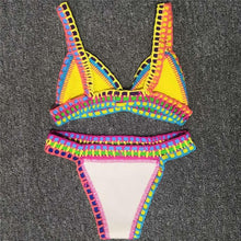 Load image into Gallery viewer, Women Bikini Set Swimwear Beachwear  Low Waist Handmade Knit Swimsuit Female Bathing Suit Swimming Suit Women's Halter Sliding Triangle Bikini Sets Charming Tie Side Bathing Suit
