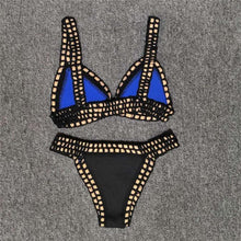 Load image into Gallery viewer, Women Bikini Set Swimwear Beachwear  Low Waist Handmade Knit Swimsuit Female Bathing Suit Swimming Suit Women's Halter Sliding Triangle Bikini Sets Charming Tie Side Bathing Suit
