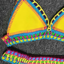 Load image into Gallery viewer, Women Bikini Set Swimwear Beachwear  Low Waist Handmade Knit Swimsuit Female Bathing Suit Swimming Suit Women's Halter Sliding Triangle Bikini Sets Charming Tie Side Bathing Suit
