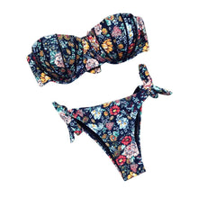 Load image into Gallery viewer, Women Bikini Swimsuit Bandage Floral Print Swimwear Split Bathing Suit Swimsuit Women Two 2 Piece Split Swimsuit  Bandage  Bikini Sets Halter Tops Bottoms Strapless Swimwear
