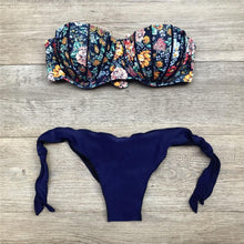 Load image into Gallery viewer, Women Bikini Swimsuit Bandage Floral Print Swimwear Split Bathing Suit Swimsuit Women Two 2 Piece Split Swimsuit  Bandage  Bikini Sets Halter Tops Bottoms Strapless Swimwear
