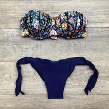 Load image into Gallery viewer, Women Bikini Swimsuit Bandage Floral Print Swimwear Split Bathing Suit Swimsuit Women Two 2 Piece Split Swimsuit  Bandage  Bikini Sets Halter Tops Bottoms Strapless Swimwear
