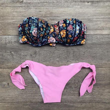 Load image into Gallery viewer, Women Bikini Swimsuit Bandage Floral Print Swimwear Split Bathing Suit Swimsuit Women Two 2 Piece Split Swimsuit  Bandage  Bikini Sets Halter Tops Bottoms Strapless Swimwear
