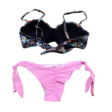 Load image into Gallery viewer, Women Bikini Swimsuit Bandage Floral Print Swimwear Split Bathing Suit Swimsuit Women Two 2 Piece Split Swimsuit  Bandage  Bikini Sets Halter Tops Bottoms Strapless Swimwear
