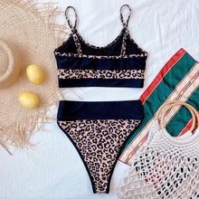 Load image into Gallery viewer, Women Bikinis High Waist Swimwear Women's Ribbed Bikini Swimsuits High Waist 2 Piece Bathing Suit Push Up Bathing Suits Leopard Patchwork Summer Soft Beachwear
