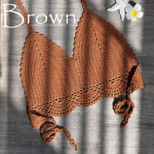 Load image into Gallery viewer, Women Bikinis Knitted Cotton Swimsuit Women Swimwear Women Bra And Bottom Black Knitted Bikini Top Summer Beach Breast Wrap Handmade Crop Top And Bottom Summer Bathing Suit Fashion Beachwear
