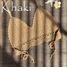 Load image into Gallery viewer, Women Bikinis Knitted Cotton Swimsuit Women Swimwear Women Bra And Bottom Black Knitted Bikini Top Summer Beach Breast Wrap Handmade Crop Top And Bottom Summer Bathing Suit Fashion Beachwear
