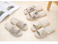 Load image into Gallery viewer, Women Casual Floral Home Slippers Soft Non-slip Foam Bottom Slippers Spring Autumn Indoor Couple Linen Slipper Flip Flops Slides Slip-On Indoor Slippers For Women Soft Womens Flannel Home Bedroom Slippers
