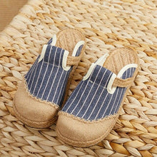 Load image into Gallery viewer, Women Casual Linen Handmade Mules Flat Slippers Retro Vegan Summer Canvas Comfortable Espadrille New Women Shoes Slides Flat Summer Style Handmade Retro Slippers
