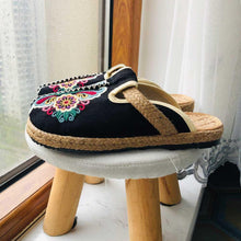 Load image into Gallery viewer, Women Casual Linen Handmade Mules Flat Slippers Retro Vegan Summer Canvas Comfortable Espadrille New Women Shoes Slides Flat Summer Style Handmade Retro Slippers
