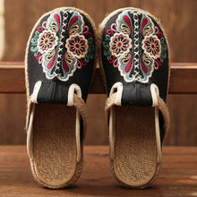 Load image into Gallery viewer, Women Casual Linen Handmade Mules Flat Slippers Retro Vegan Summer Canvas Comfortable Espadrille New Women Shoes Slides Flat Summer Style Handmade Retro Slippers
