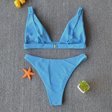 Load image into Gallery viewer, Women Charming Bikini Swimsuit Women Push Up Swimwear Two Piece Bikini Set Solid Color Bathing Suit Swim Suit Female Women Two Piece Bikini Swimsuit Halter Twist Front Bathing Suit Swimwear
