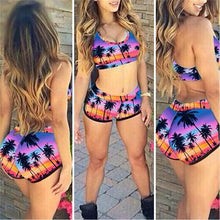 Load image into Gallery viewer, Women Crop Top Swimsuit High Waist Shorts Floral Bikini Beach Swimwear Beachwear New  Women's Halter High Waist Bikini Two Piece Swimsuits Matching Soft Bathing Suits
