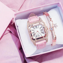 Load image into Gallery viewer, Women Diamond Watch Starry Square Dial Bracelet Watches Set Ladies Leather Band Quartz Wristwatch Minimalist Transparent Leather Watch For Girls Band Casual Analog Quartz Ladies Watch
